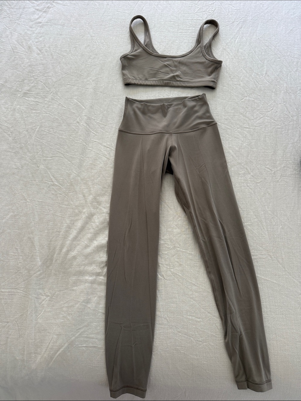 Aritzia Taupe High-Rise Leggings with Matching Sports Bra